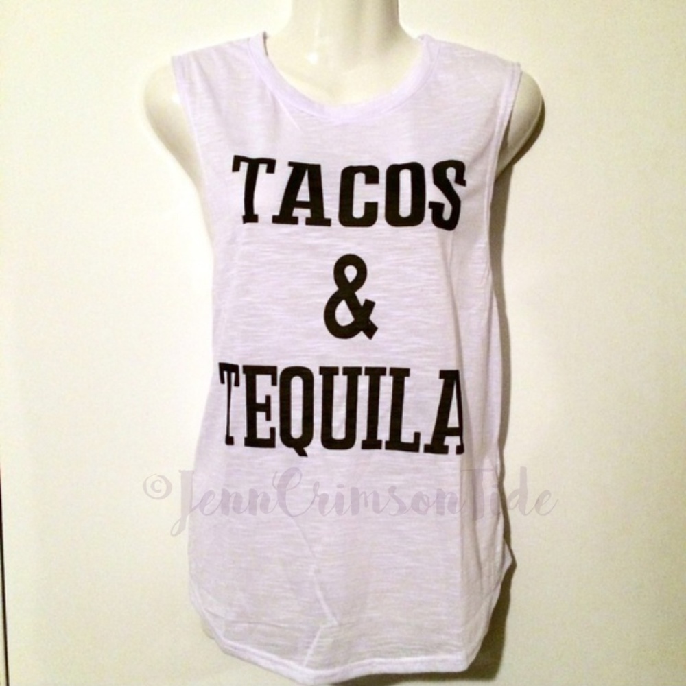 🌮 Tacos & Tequila Graphic White Tank Top Tee - Picture 7 of 8